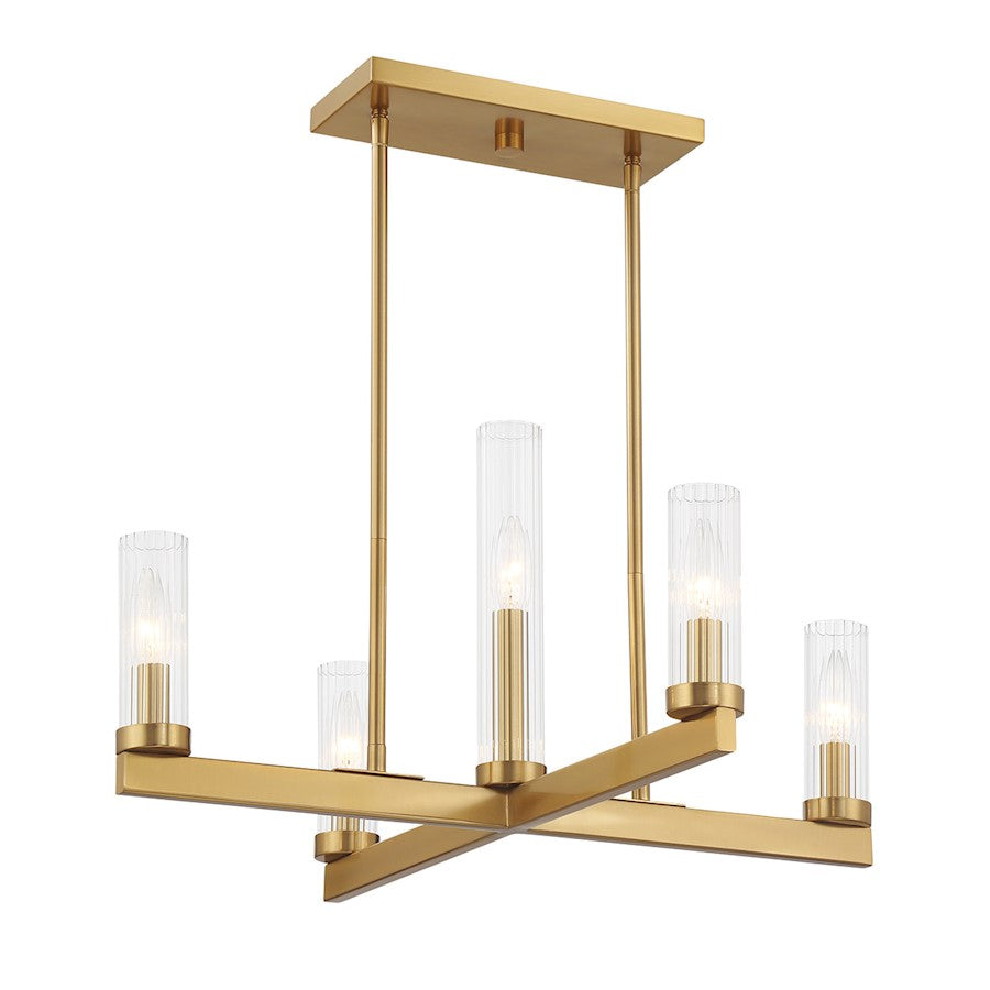 5 Light Chandelier, Warm Brass