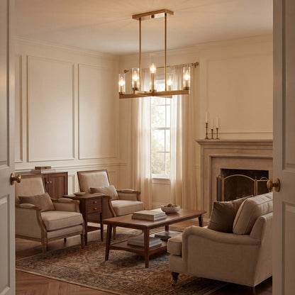 5 Light Chandelier, Warm Brass