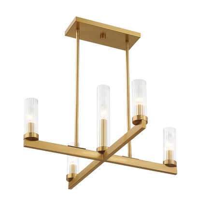 5 Light Chandelier, Warm Brass