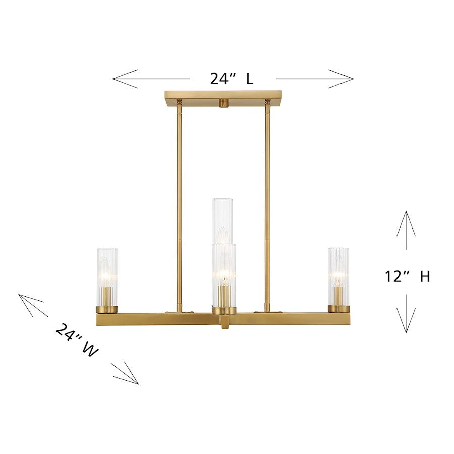 5 Light Chandelier, Warm Brass