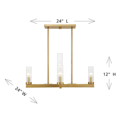 5 Light Chandelier, Warm Brass