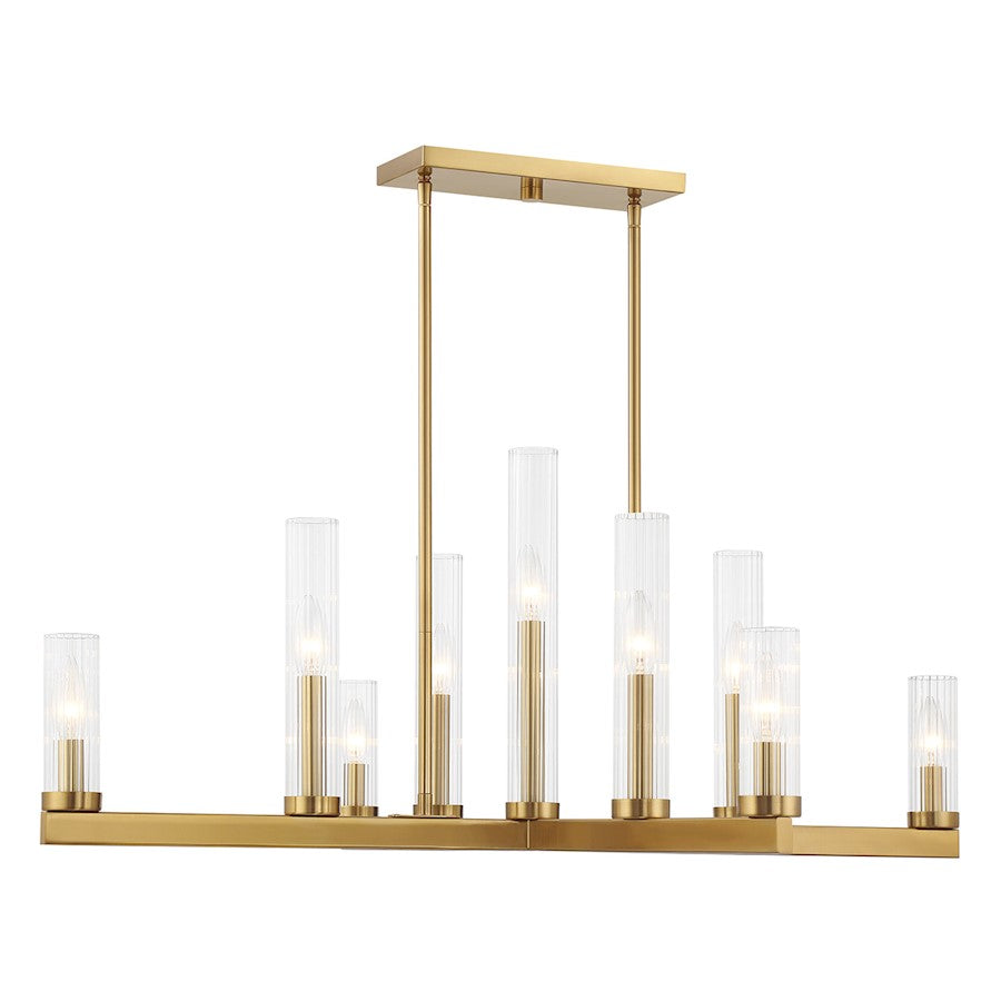 9 Light Chandelier, Warm Brass