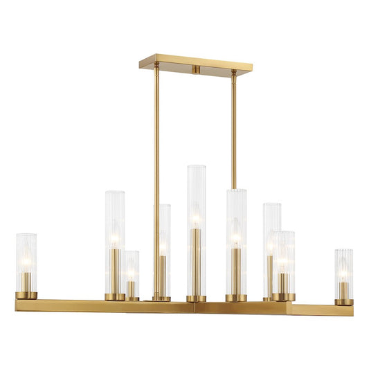 9 Light Chandelier, Warm Brass