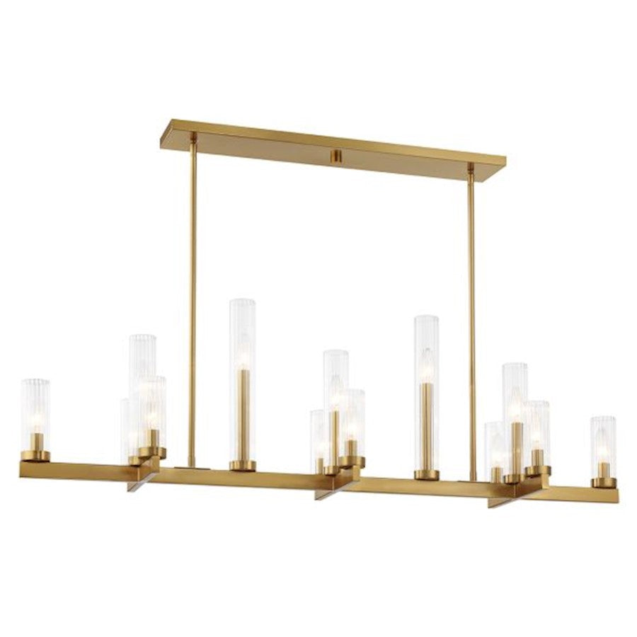 13-Light Linear Chandelier, Warm Brass