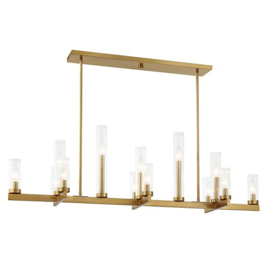 13-Light Linear Chandelier, Warm Brass