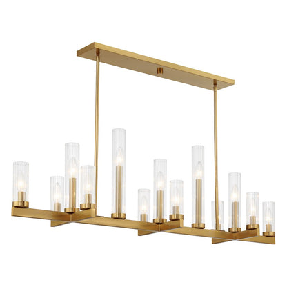 13-Light Linear Chandelier, Warm Brass