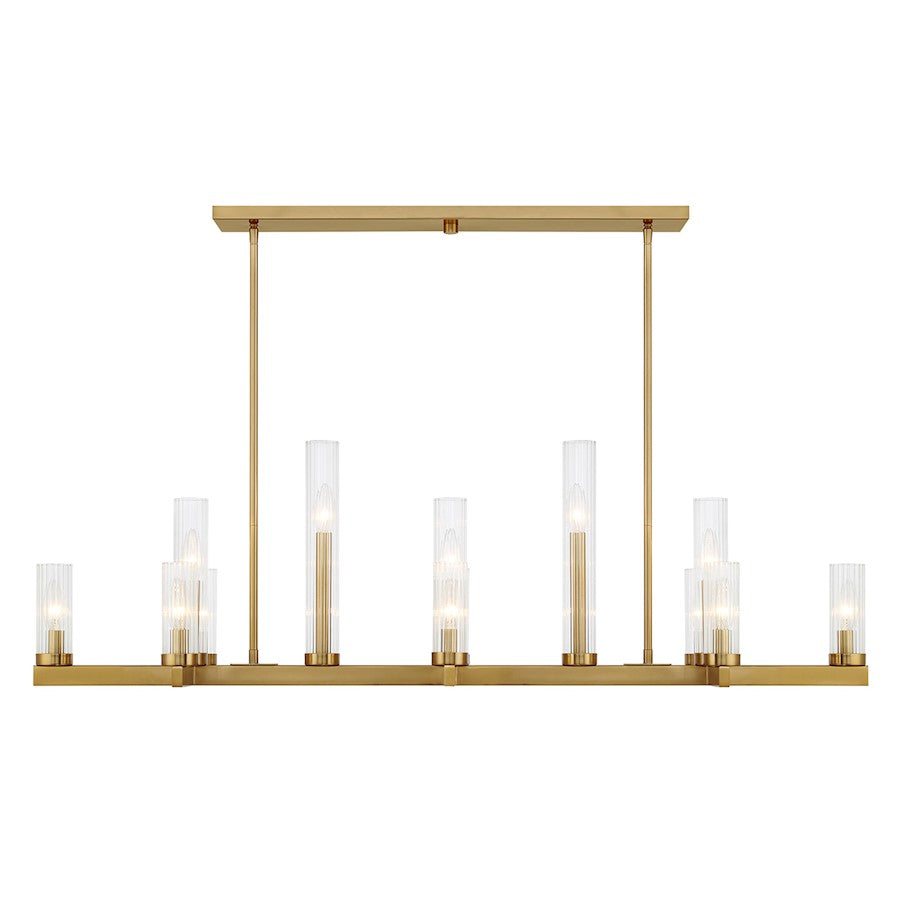 13-Light Linear Chandelier, Warm Brass