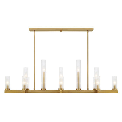 13-Light Linear Chandelier, Warm Brass