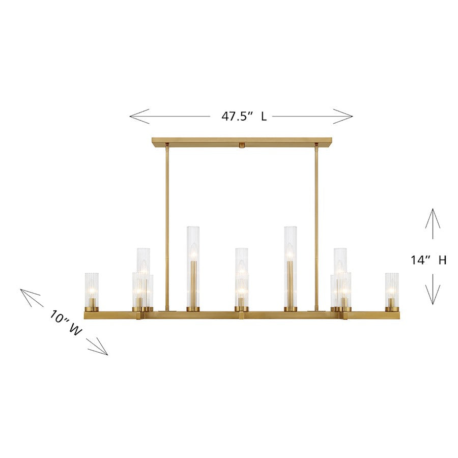 13-Light Linear Chandelier, Warm Brass