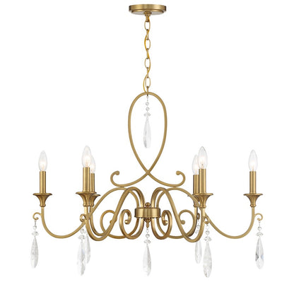 6 Light Chandelier, Warm Brass