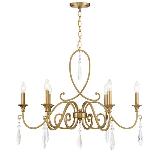 6 Light Chandelier, Warm Brass