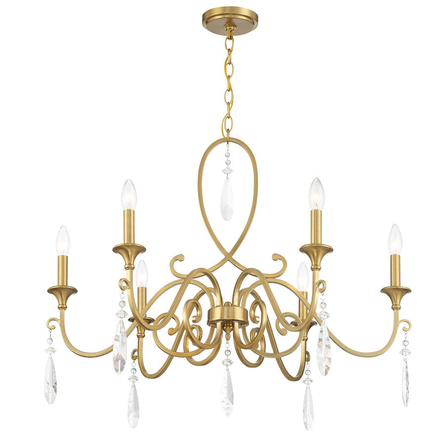 6 Light Chandelier, Warm Brass