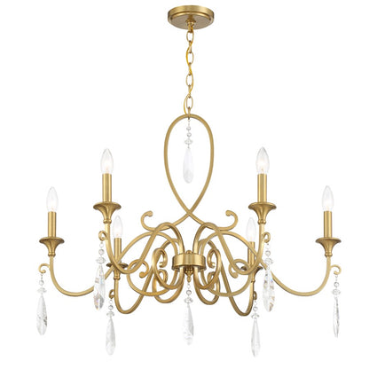 6 Light Chandelier, Warm Brass