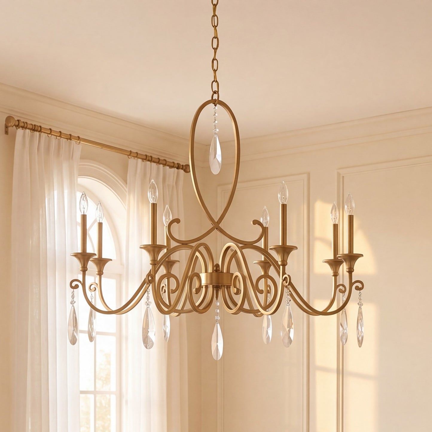 8 Light Chandelier, Warm Brass