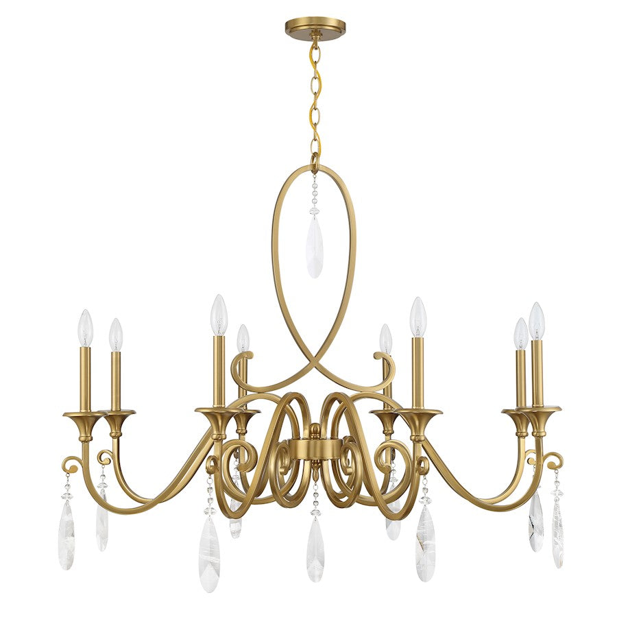 8 Light Chandelier, Warm Brass