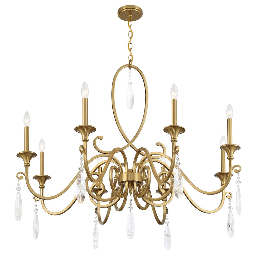 8 Light Chandelier, Warm Brass