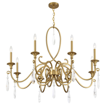 8 Light Chandelier, Warm Brass