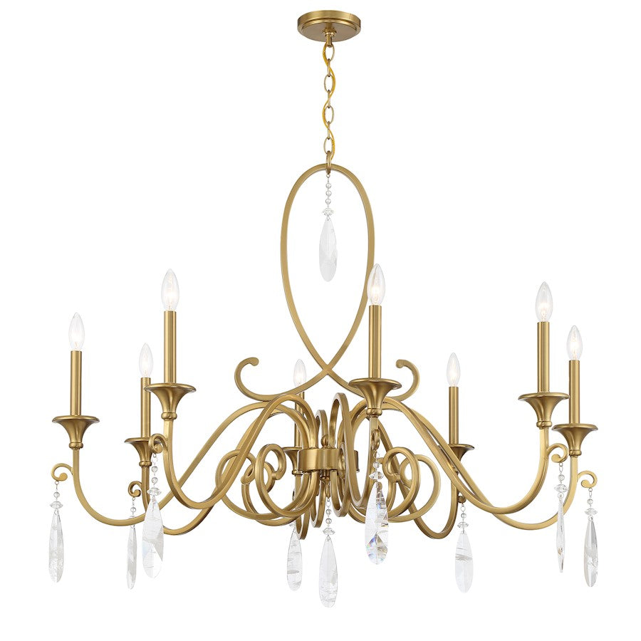 8 Light Chandelier, Warm Brass