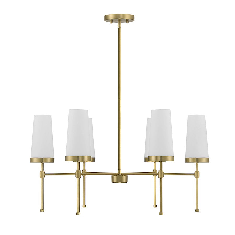 6 Light Chandelier, Warm Brass