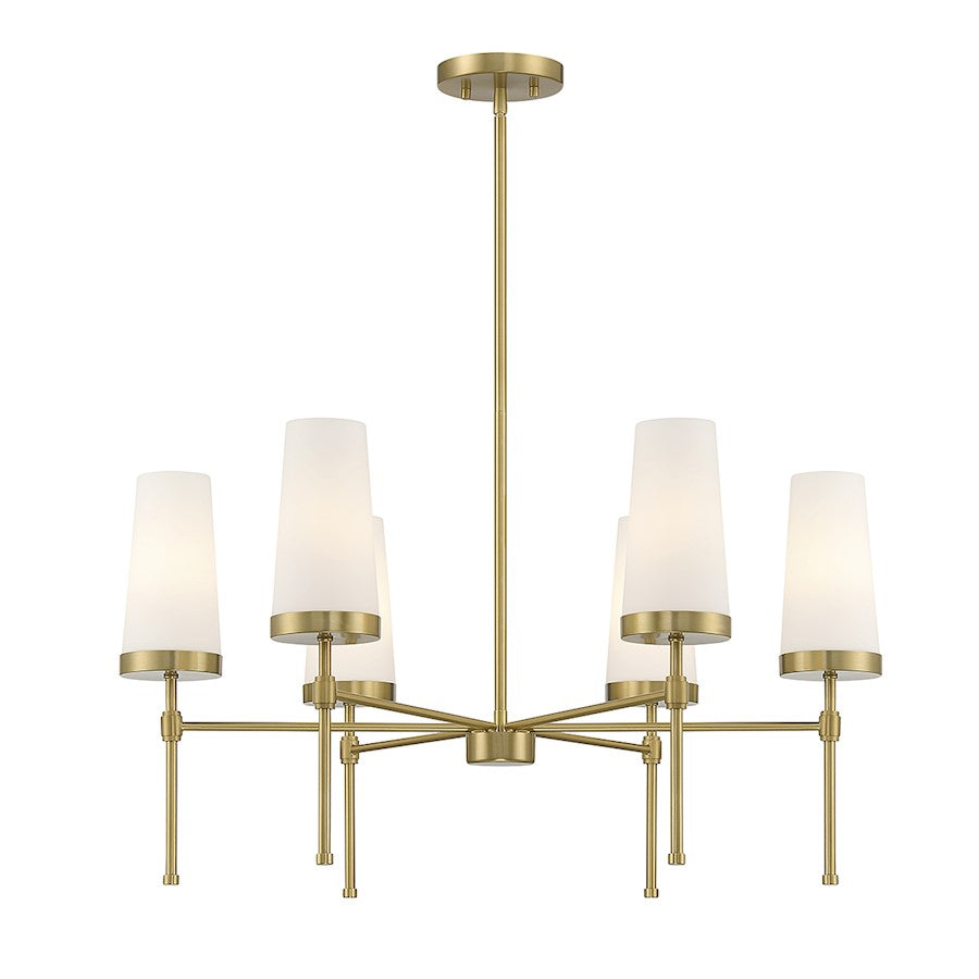 6 Light Chandelier, Warm Brass