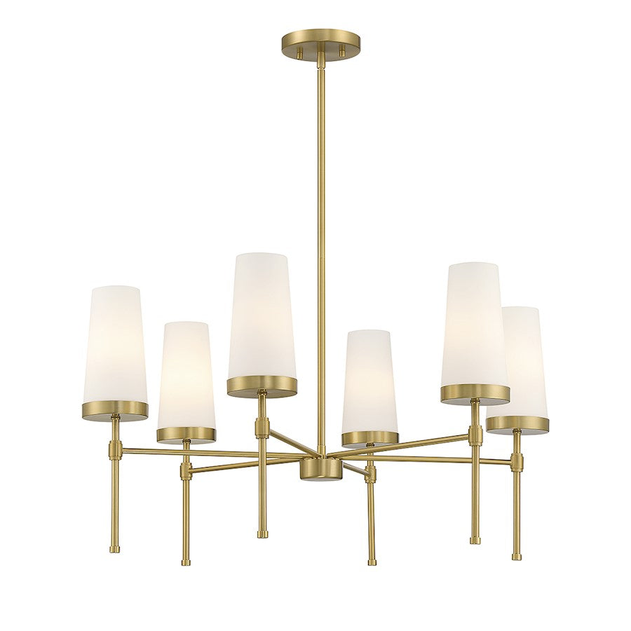 6 Light Chandelier, Warm Brass