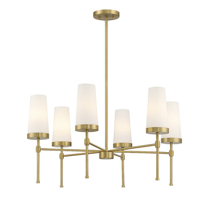 6 Light Chandelier, Warm Brass