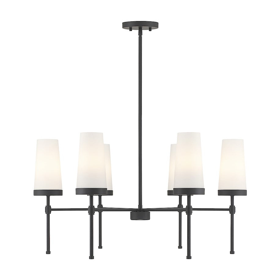 6 Light Chandelier, Matte Black