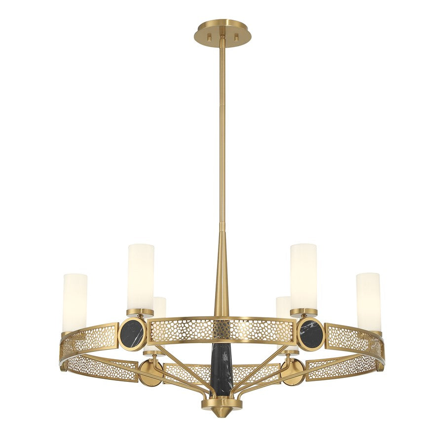 Savoy House Farrell 6 Lt Chandelier, White Opal, Warm Brass