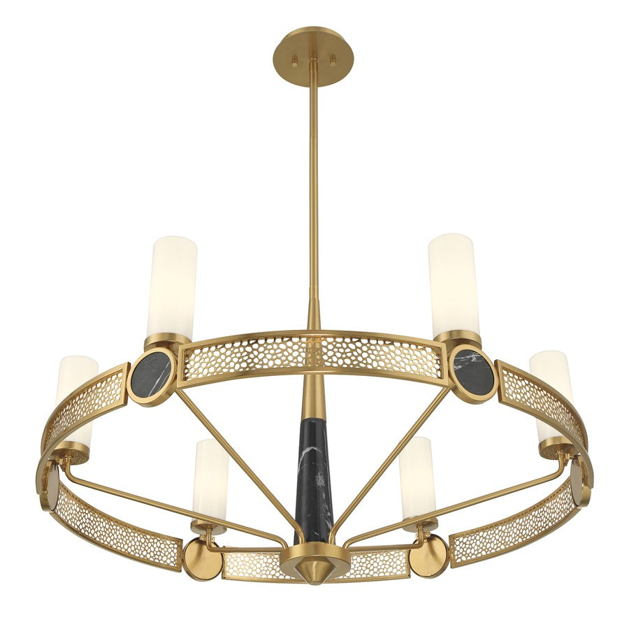 Savoy House Farrell 6 Lt Chandelier, White Opal, Warm Brass