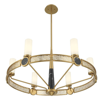 Savoy House Farrell 6 Lt Chandelier, White Opal, Warm Brass