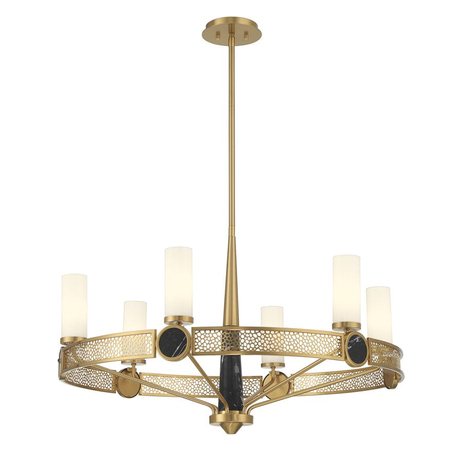 Savoy House Farrell 6 Lt Chandelier, White Opal, Warm Brass