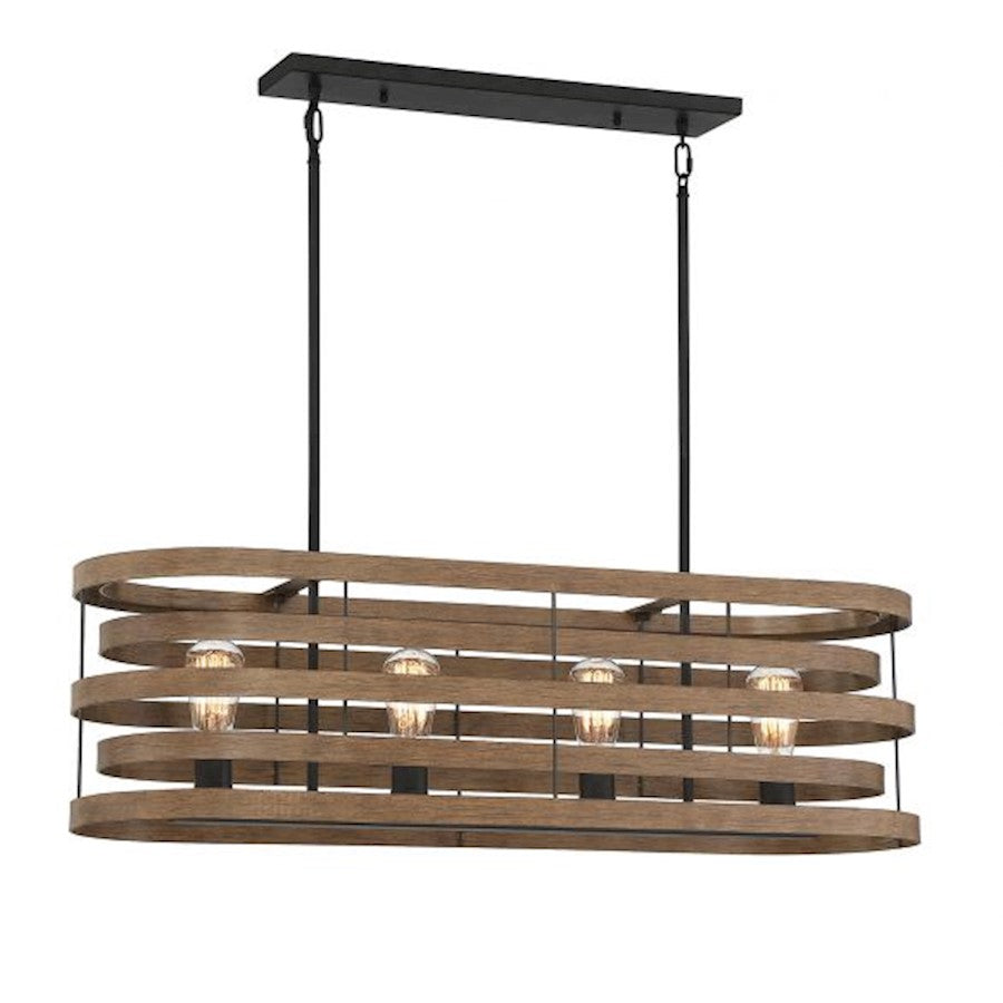 Savoy House Blaine 4Lt Linear Chandelier, Natural Walnut/Black - 1-2965-4-36