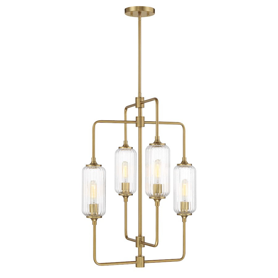 Savoy Essentials Holton 4Lt 28" Chandelier, Brass/Clear Ribbed - 1-3023-4-322
