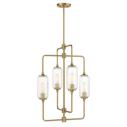 Savoy Essentials Holton 4Lt 28" Chandelier, Brass/Clear Ribbed - 1-3023-4-322