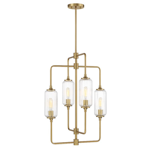 Savoy Essentials Holton 4Lt 28" Chandelier, Brass/Clear Ribbed