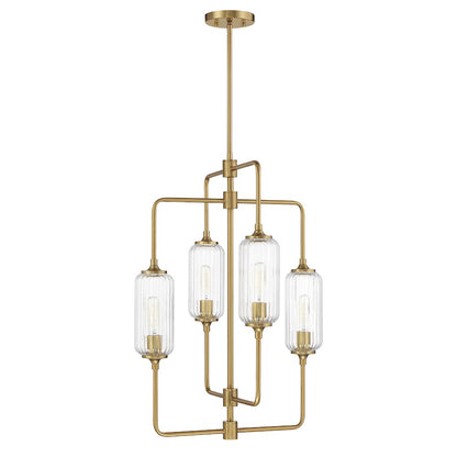 Savoy Essentials Holton 4Lt 28" Chandelier, Brass/Clear Ribbed