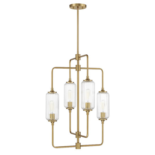 Savoy Essentials Holton 4Lt 28" Chandelier, Brass/Clear Ribbed