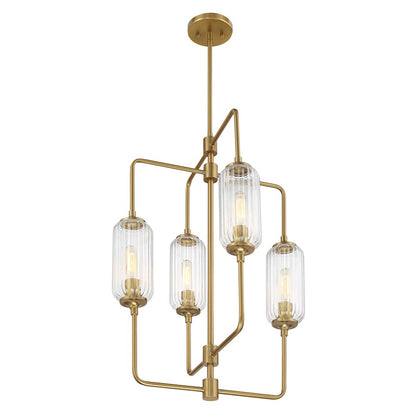 Savoy Essentials Holton 4Lt 28" Chandelier, Brass/Clear Ribbed