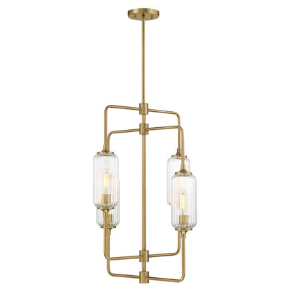 Savoy Essentials Holton 4Lt 28" Chandelier, Brass/Clear Ribbed