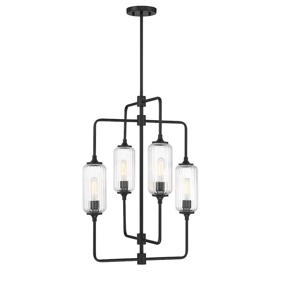 Savoy Essentials Holton 4Lt 28" Chandelier, Black/Clear Ribbed - 1-3023-4-89