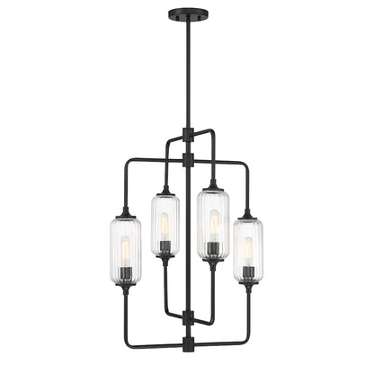 Savoy Essentials Holton 4Lt 28" Chandelier, Black/Clear Ribbed