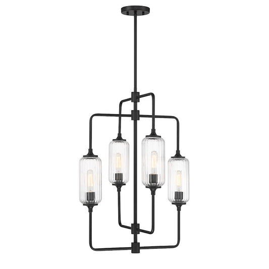 Savoy Essentials Holton 4Lt 28" Chandelier, Black/Clear Ribbed