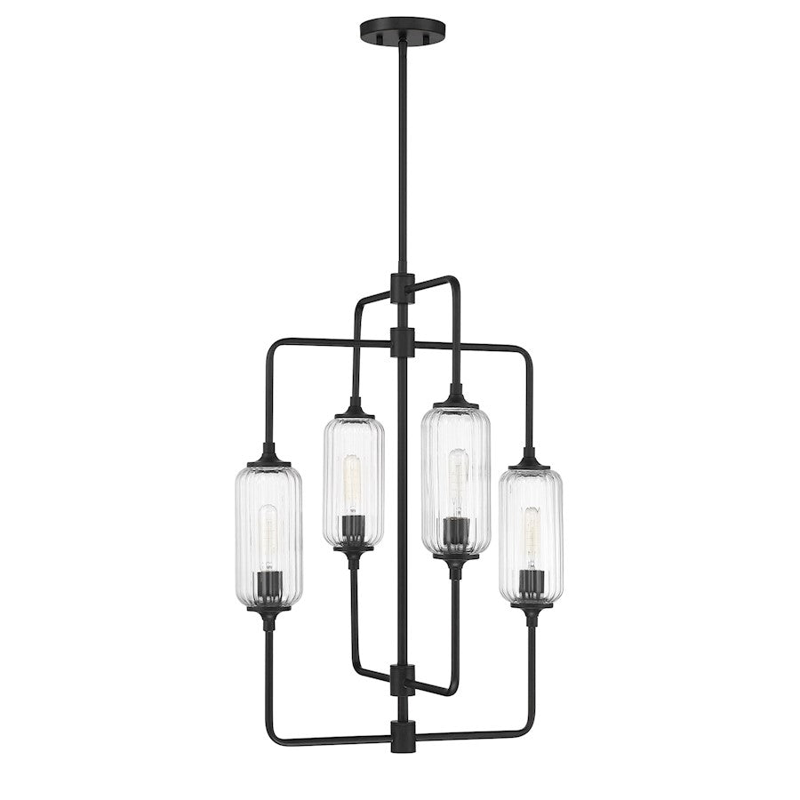Savoy Essentials Holton 4Lt 28" Chandelier, Black/Clear Ribbed