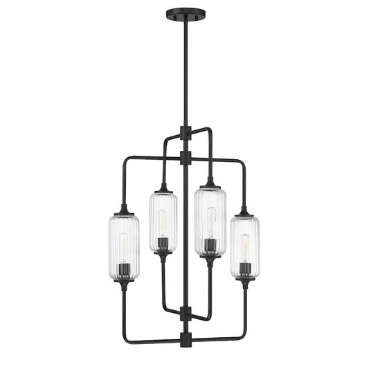 Savoy Essentials Holton 4Lt 28" Chandelier, Black/Clear Ribbed
