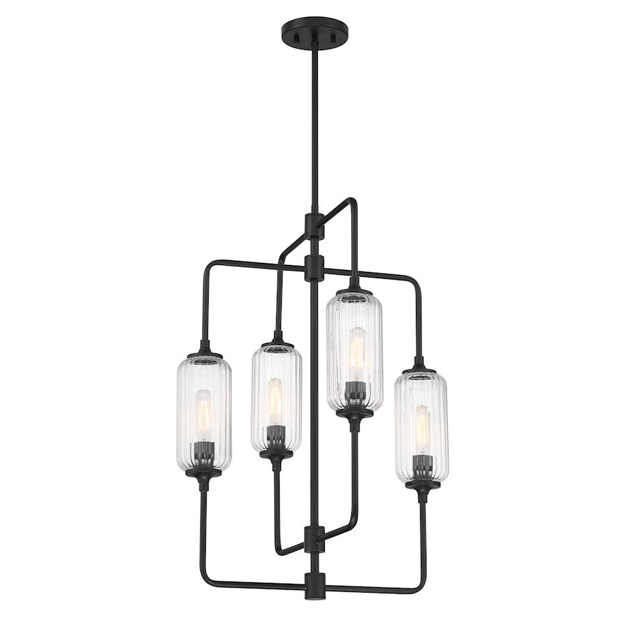 Savoy Essentials Holton 4Lt 28" Chandelier, Black/Clear Ribbed
