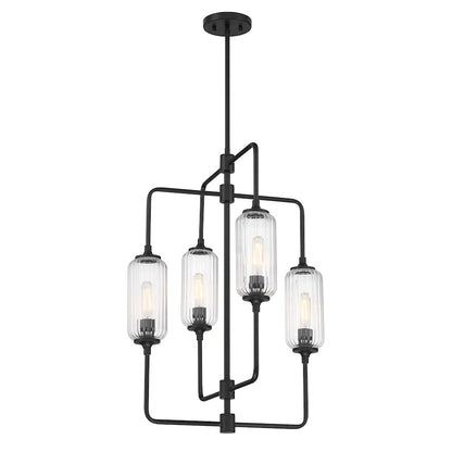 Savoy Essentials Holton 4Lt 28" Chandelier, Black/Clear Ribbed
