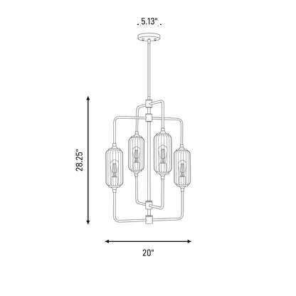 Savoy Essentials Holton 4Lt 28" Chandelier, Black/Clear Ribbed
