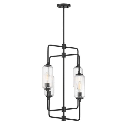Savoy Essentials Holton 4Lt 28" Chandelier, Black/Clear Ribbed