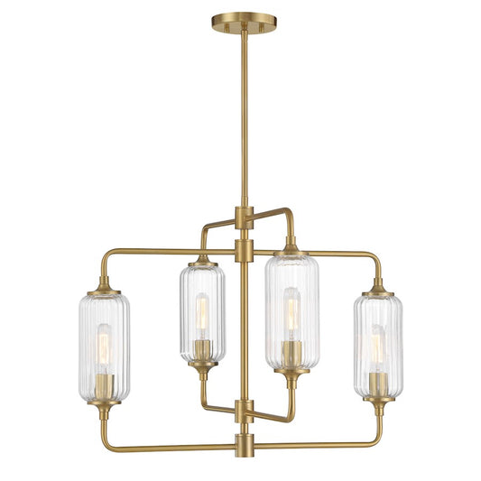 Savoy Essentials Holton 4Lt 20" Chandelier, Brass/Clear Ribbed - 1-3025-4-322