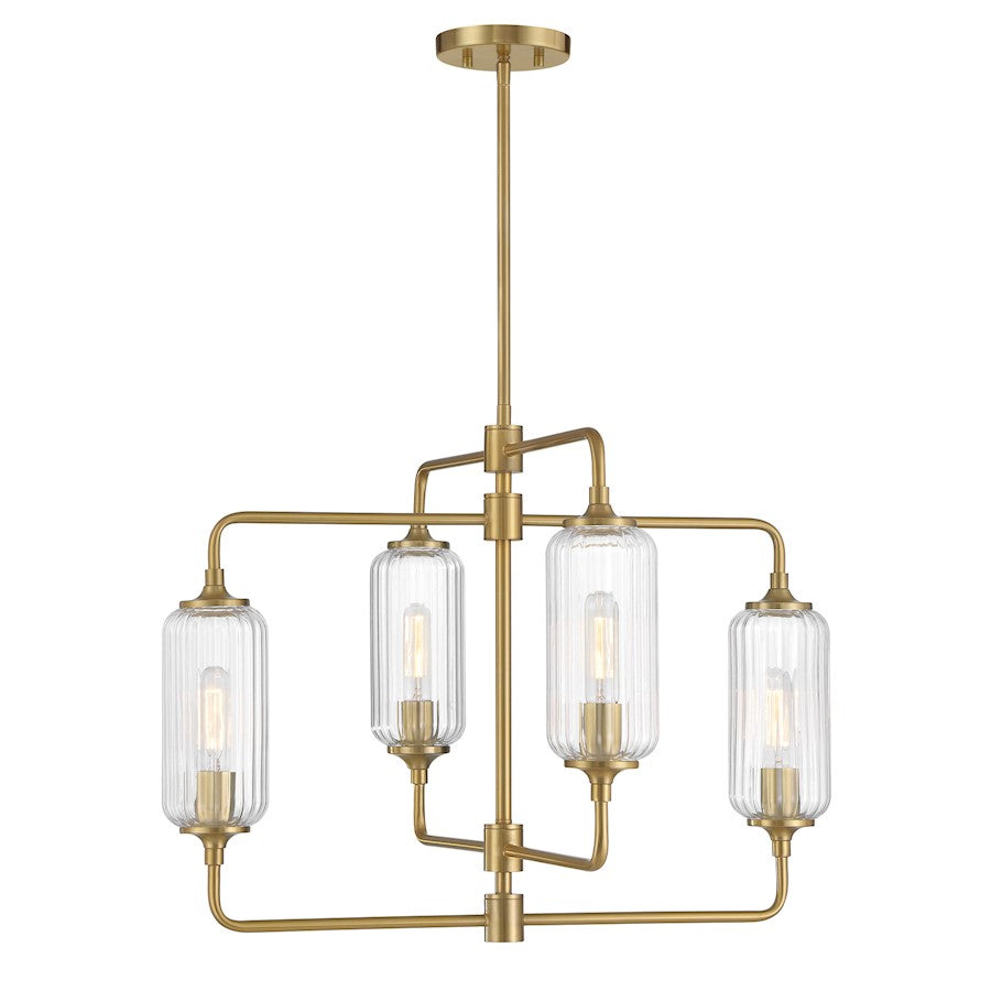 Savoy Essentials Holton 4Lt 20" Chandelier, Brass/Clear Ribbed